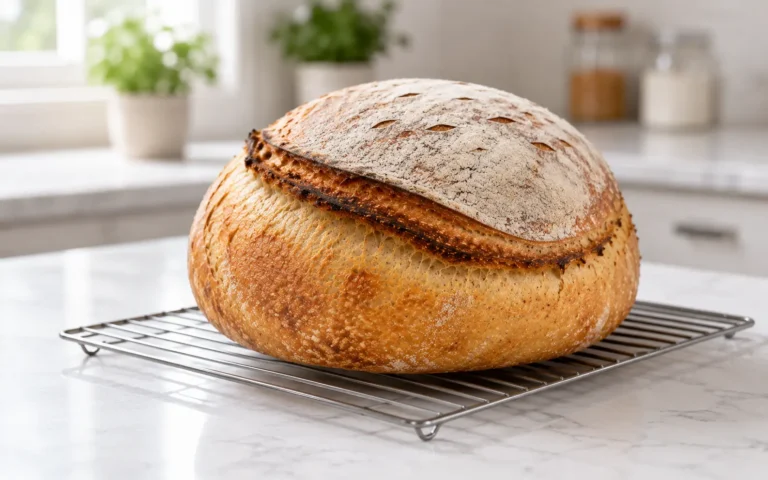 Pan de masa madre casero recién horneado