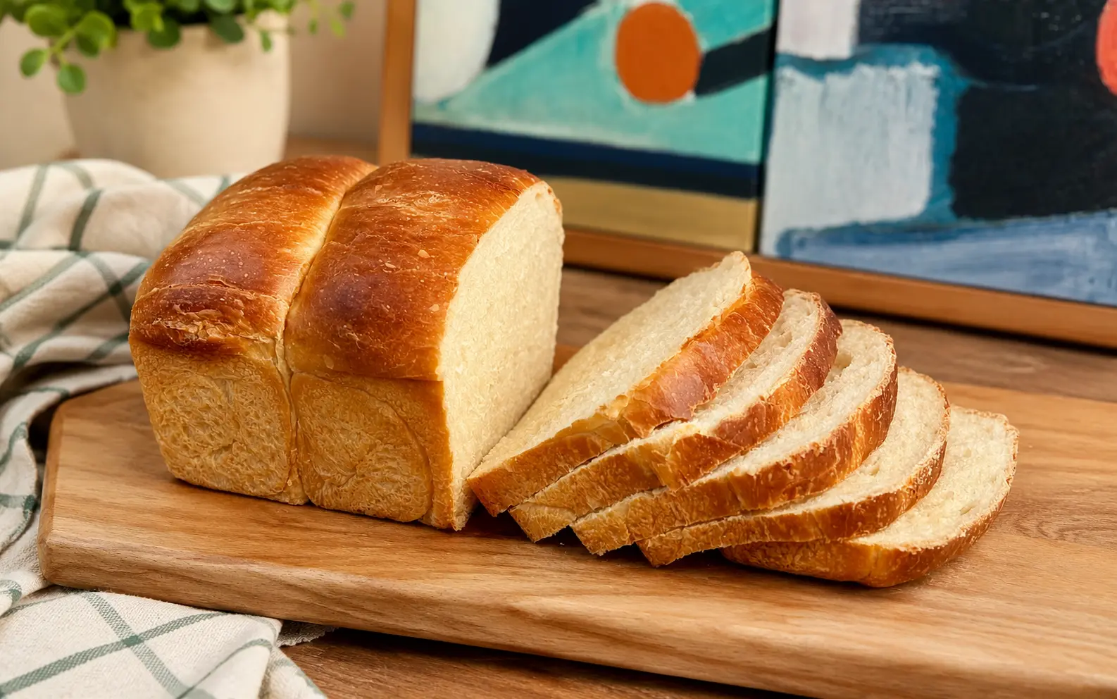 Pan de molde casero con masa madre estilo shokupan japonés, cortado en rebanadas