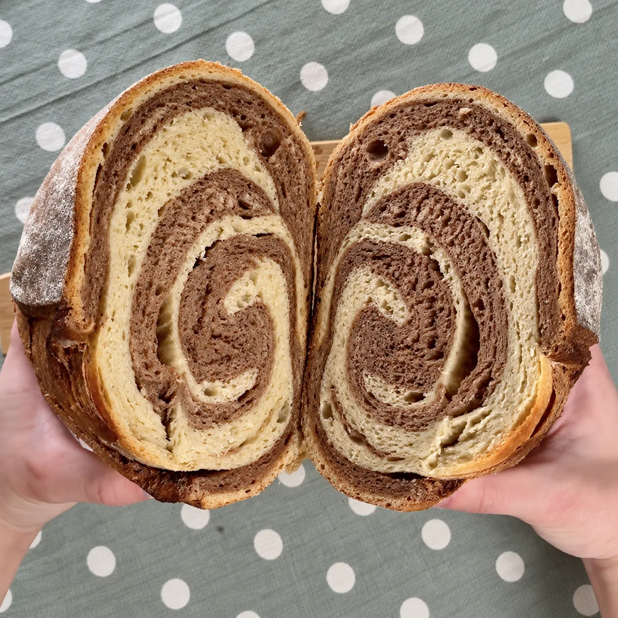 pan de masa madre con remolino de cacao